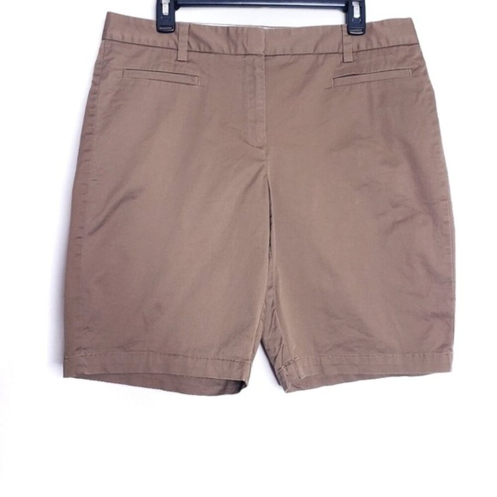 Lands End Brown Fit 2 Casual Flat Front High Rise Chino Shorts Women's Size 12